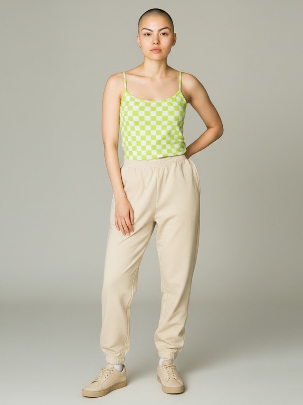 gaze Lime and White Checkered Spaghetti Strap Cami - Picture 4 of 4